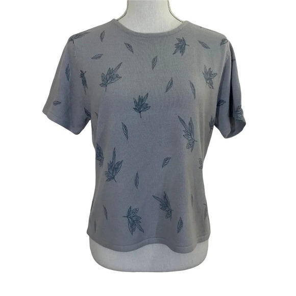 Norton McNaughton Sweater Short Sleeve Leaf Pattern Light Blue Soft Cozy Fall - Picture 1 of 6
